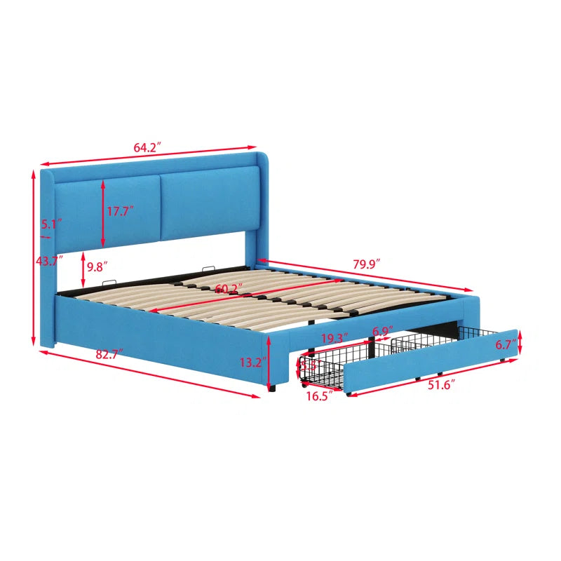 Wingback Upholstered Hydraulic Storage Platform Bed