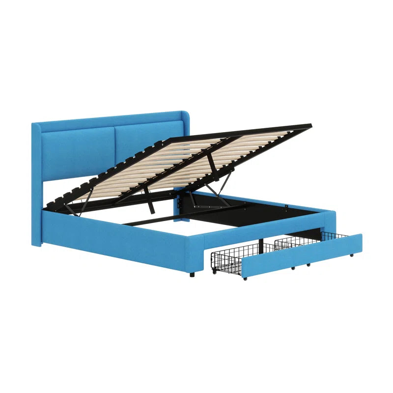 Wingback Upholstered Hydraulic Storage Platform Bed