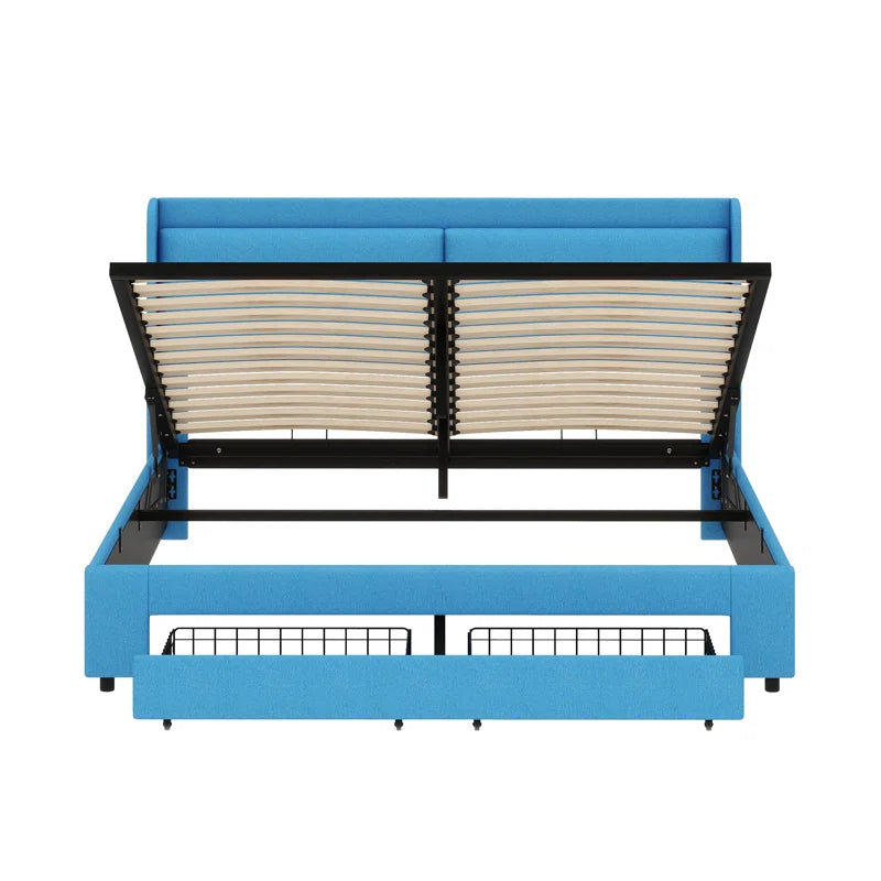 Wingback Upholstered Hydraulic Storage Platform Bed