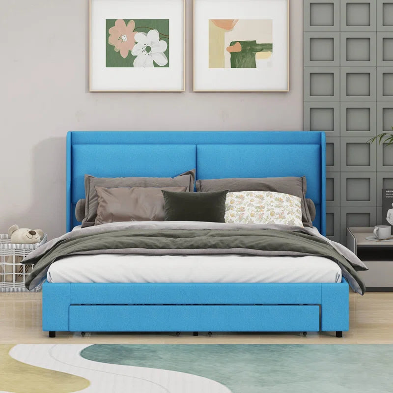 Wingback Upholstered Hydraulic Storage Platform Bed
