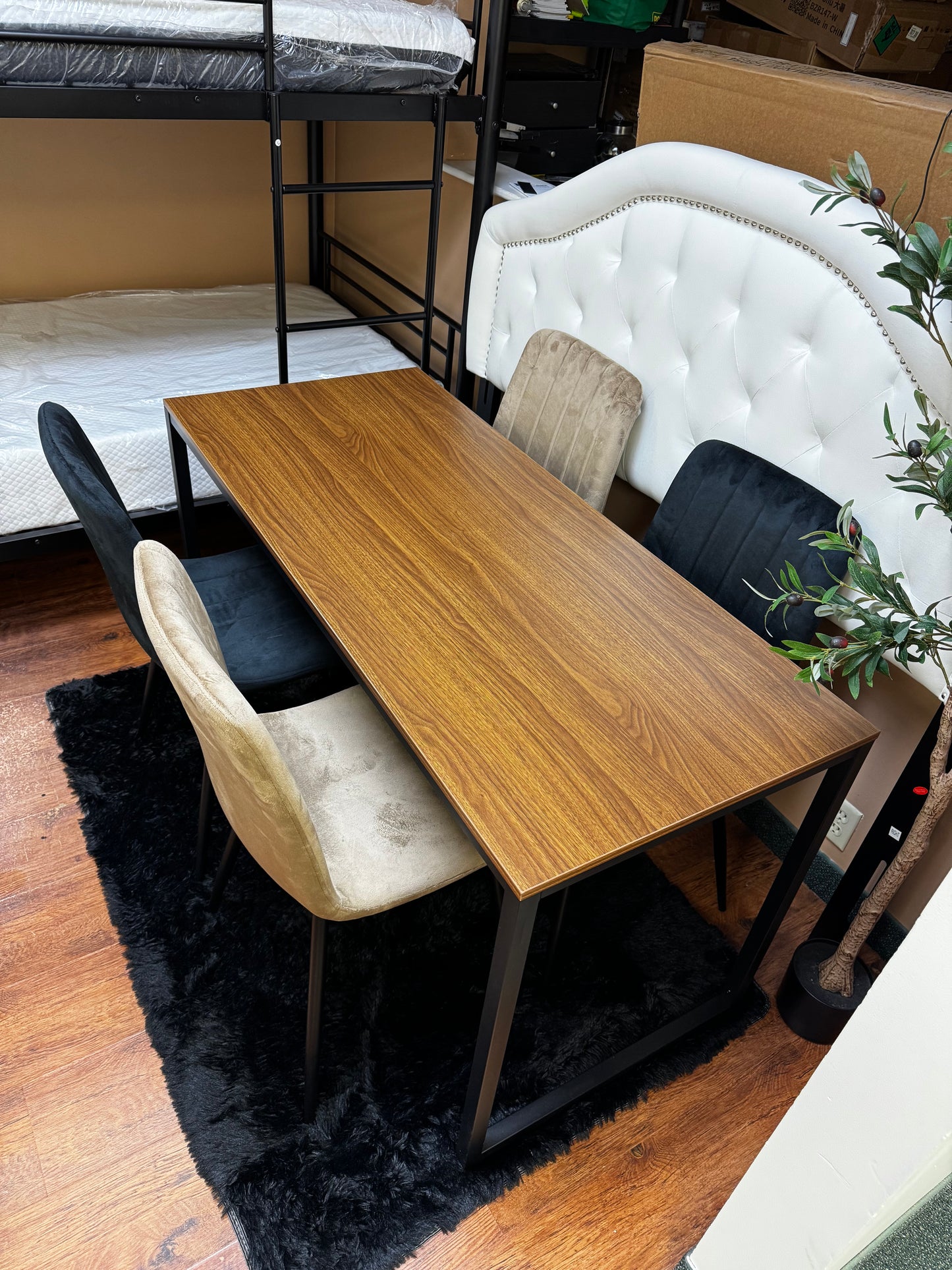 55” Wide Wood and Metal Dining Table