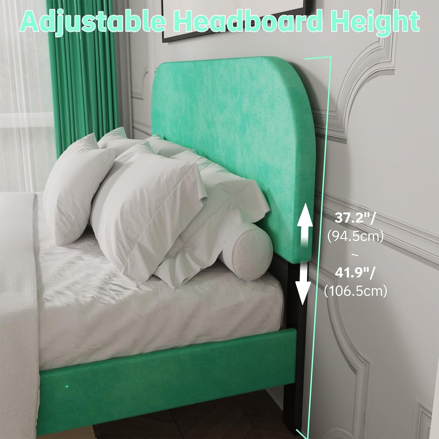 Aqua Velvet Arc Platform Bed with Adjustable Bed