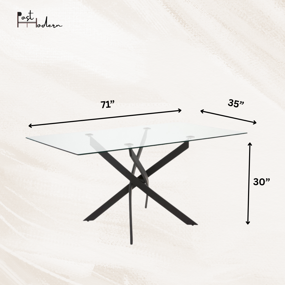 6 Seater Glass Dining Table with Solid Metal Legs