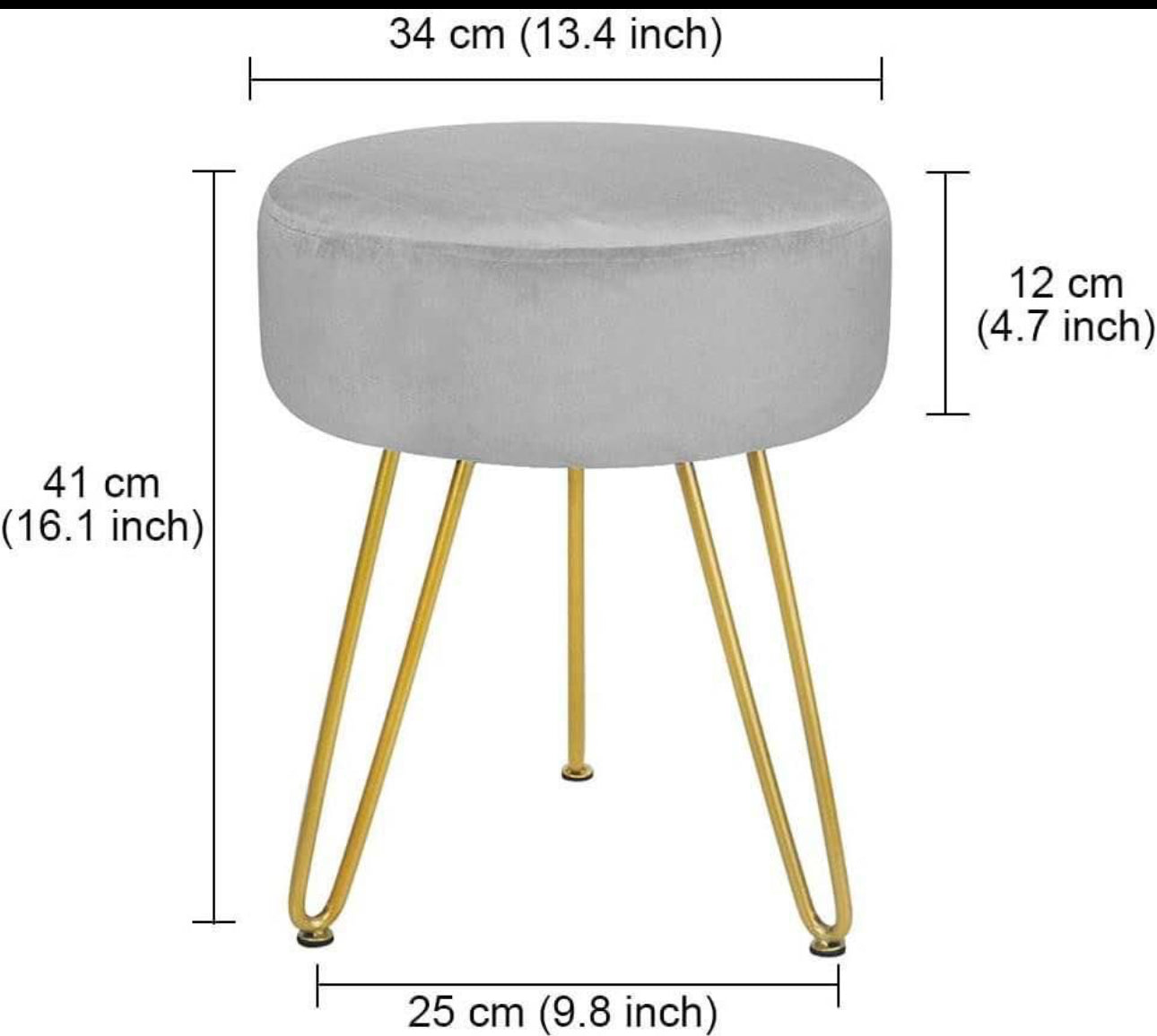 Velvet Ottoman Upholstered Vanity Footstool with Golden Metal Leg