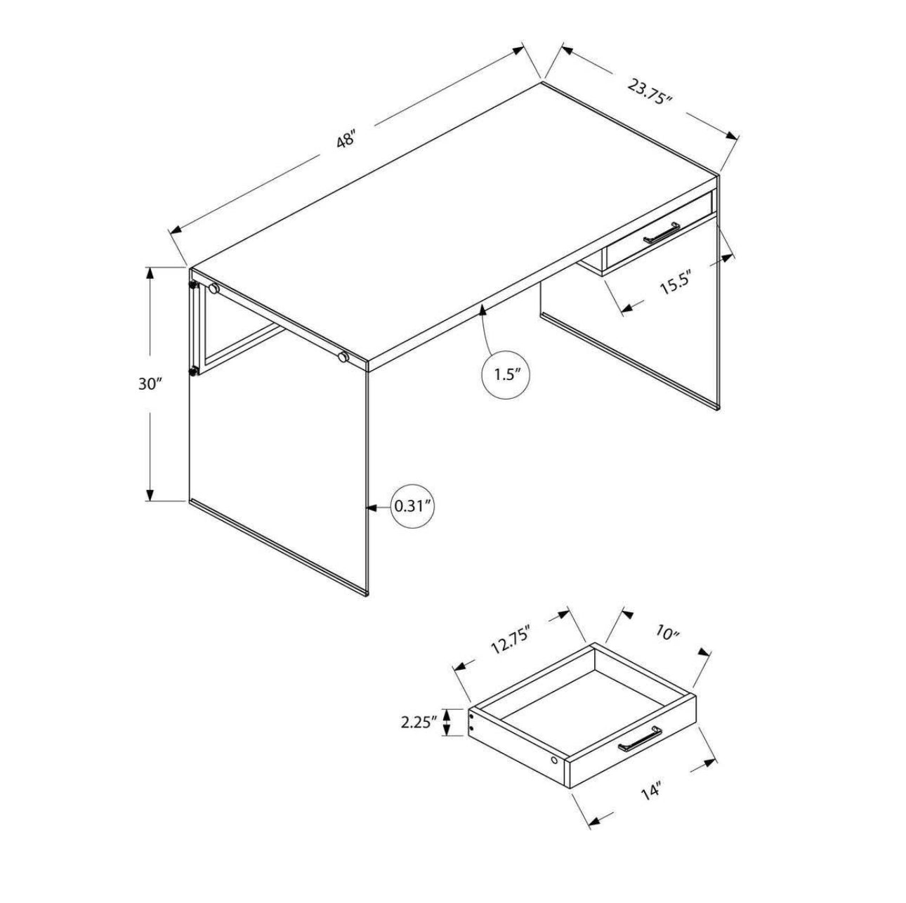 Wooden and Glass Computer Desk with Drawer