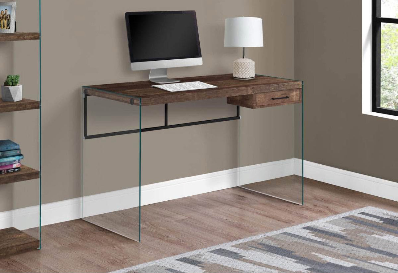 Wooden and Glass Computer Desk with Drawer