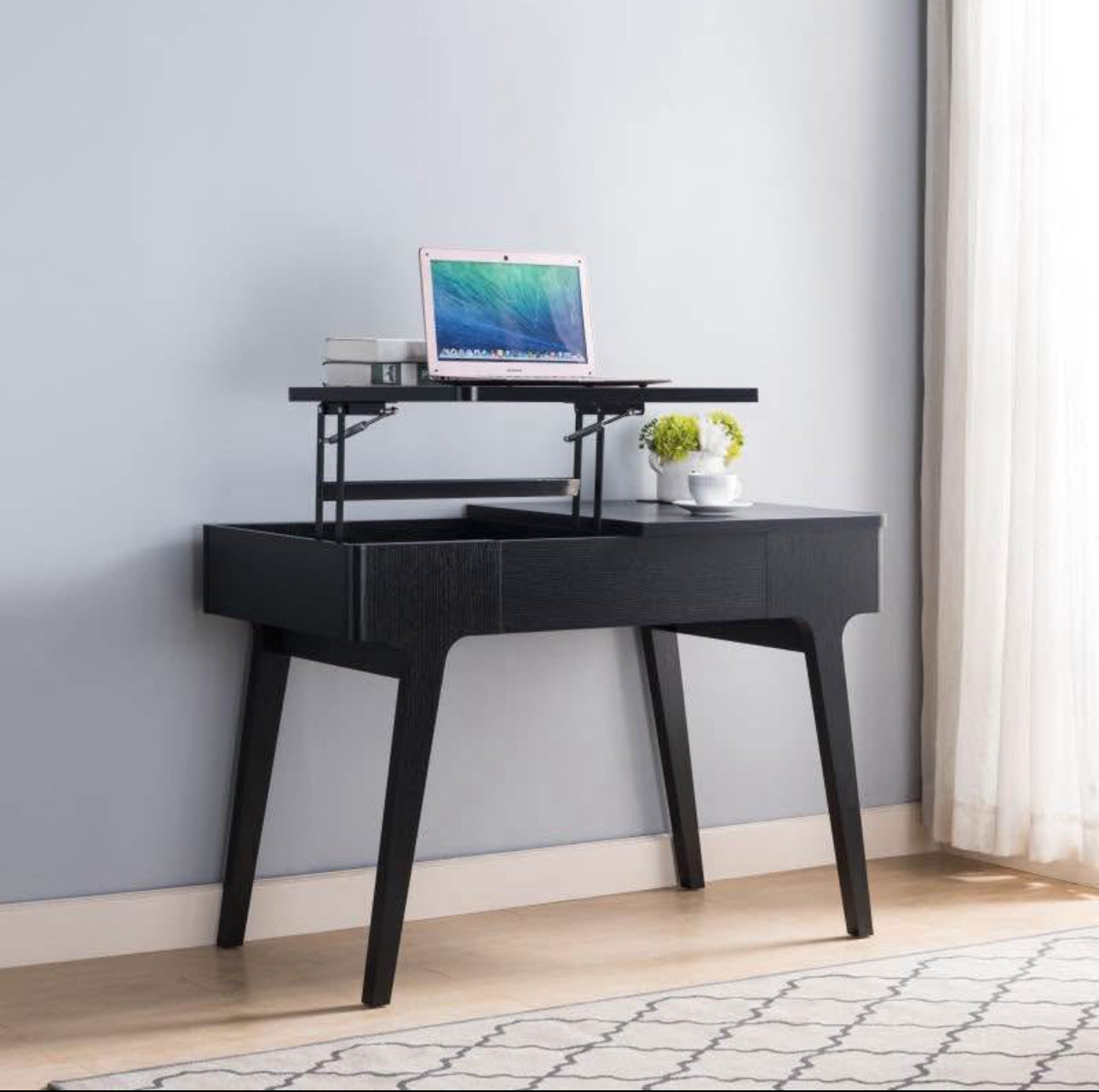 Mid Century Modern Lift-Top Office Desk with Charging Station