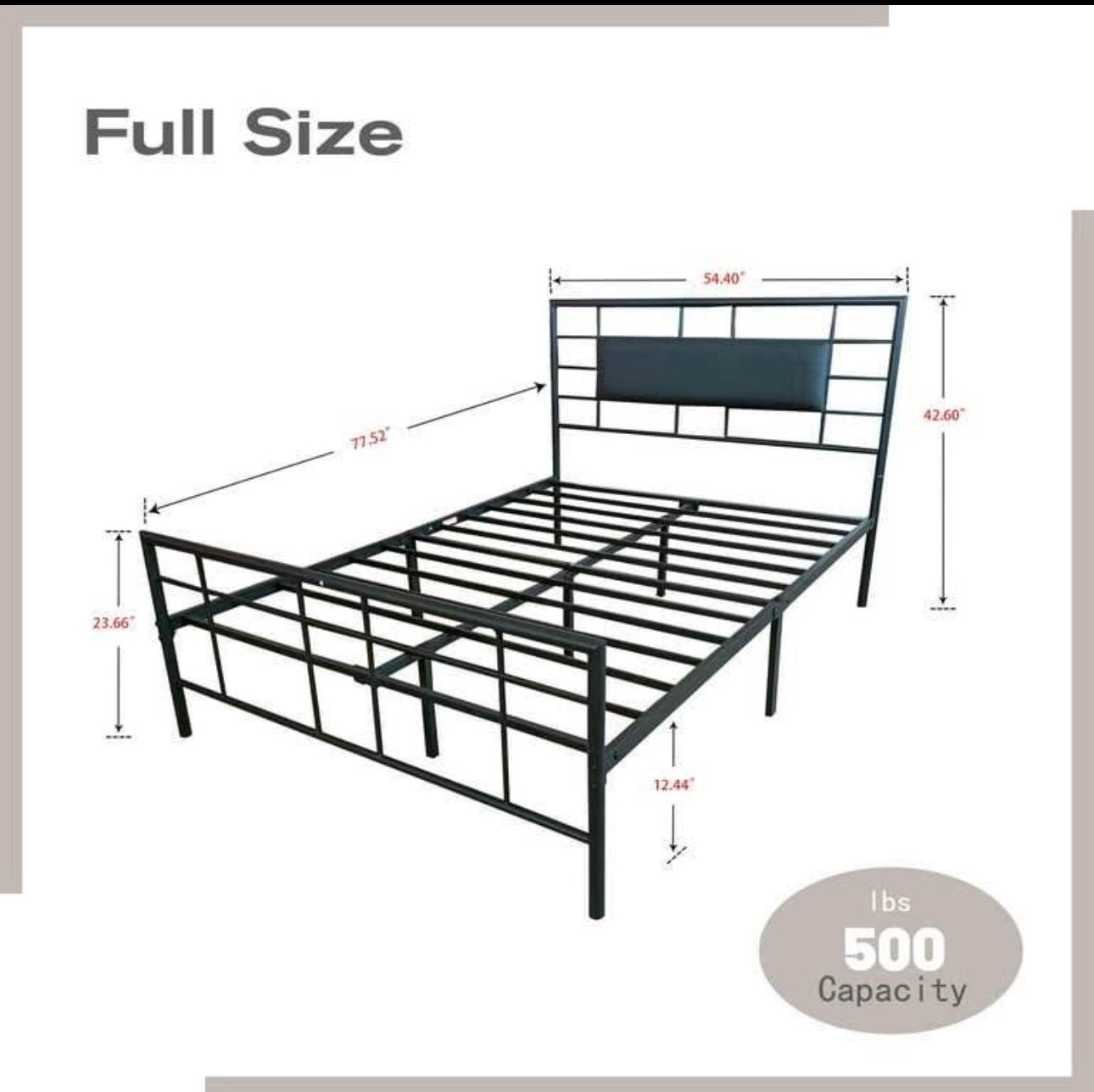 Full/Double Metal Platform Bed with Cushioned PU headboard