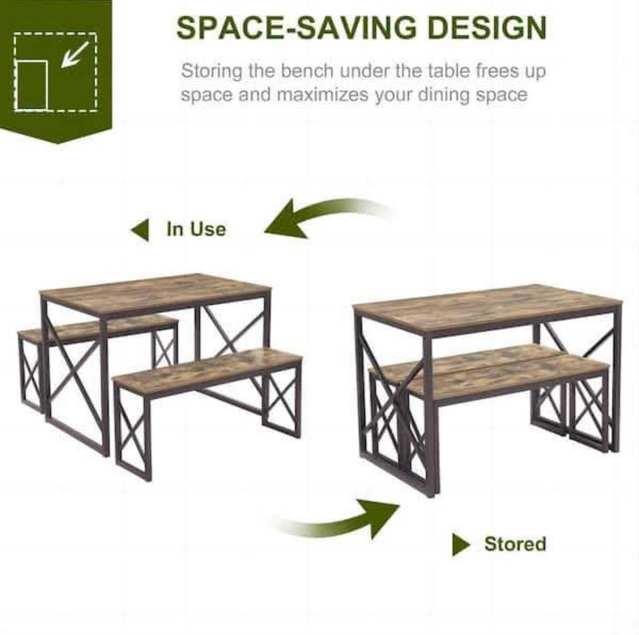 Dining Table Set with 2 Benches