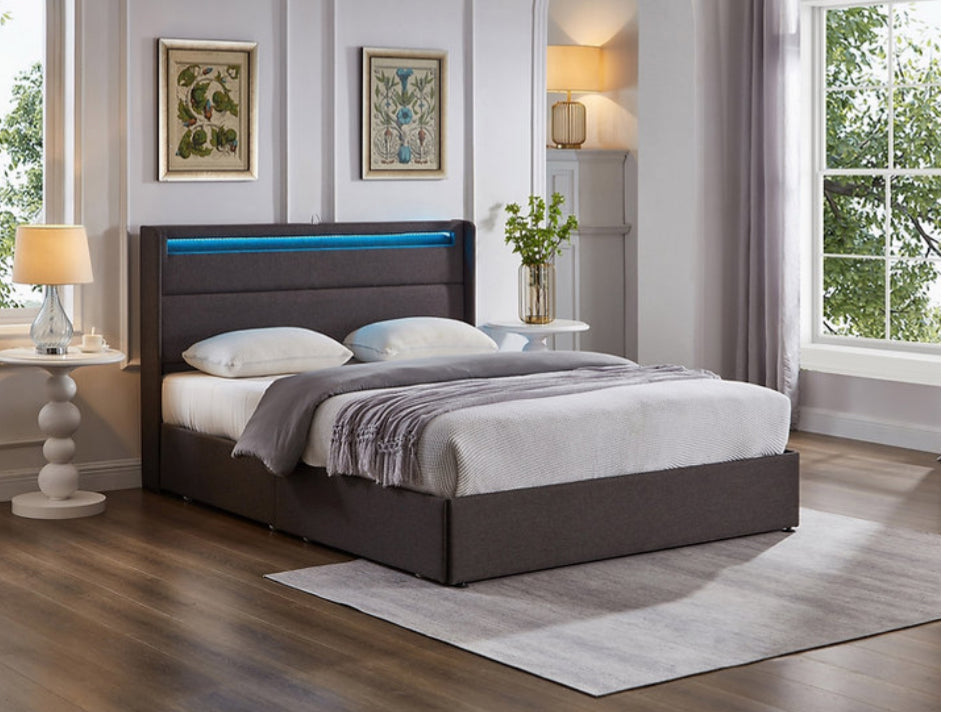 Wingback Design with LED Lights and 4 Large Pull-Out Wire Mesh Storage Drawers