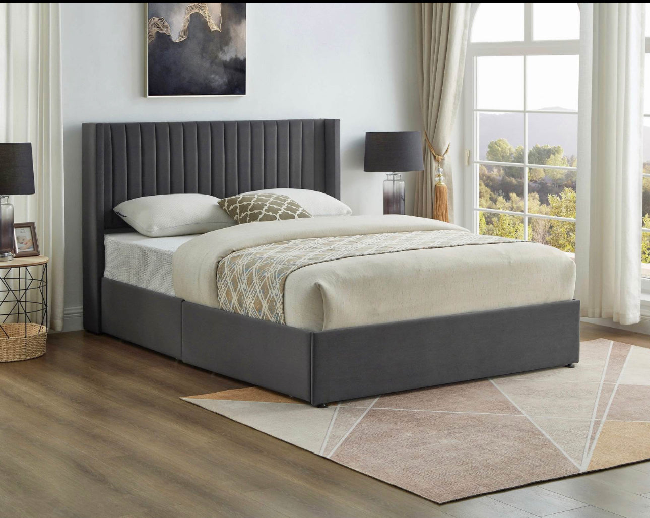 Upholstered Velvet Wingback Storage Platform Bed with 4 Drawers