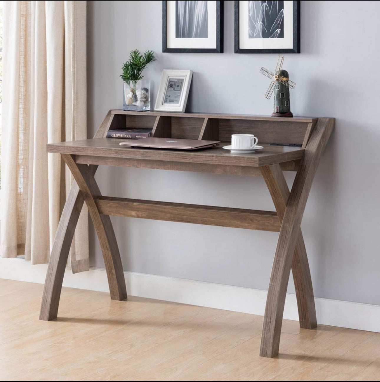 Modern Wooden Desk with Storage and Charging Station