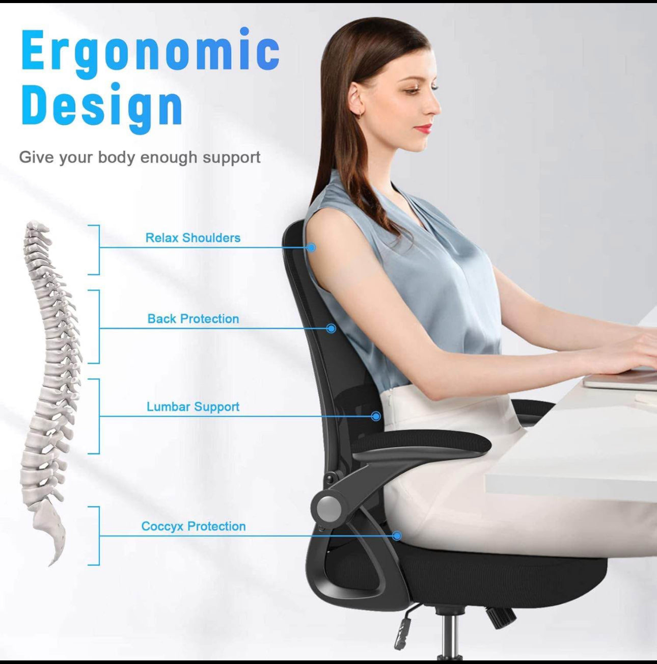 Black Ergonomic Office Chair with arm and lumbar support