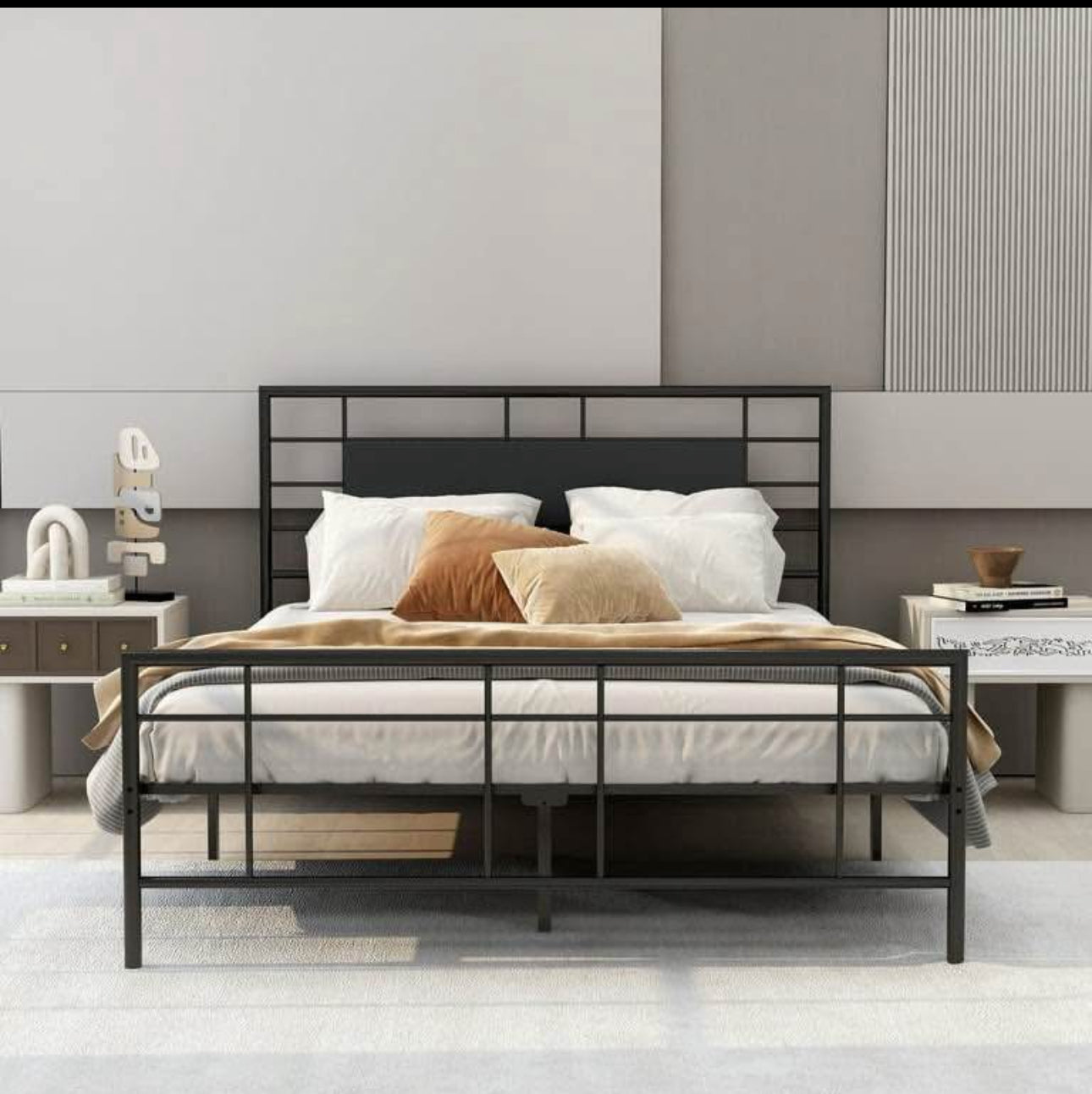 Full/Double Metal Platform Bed with Cushioned PU headboard