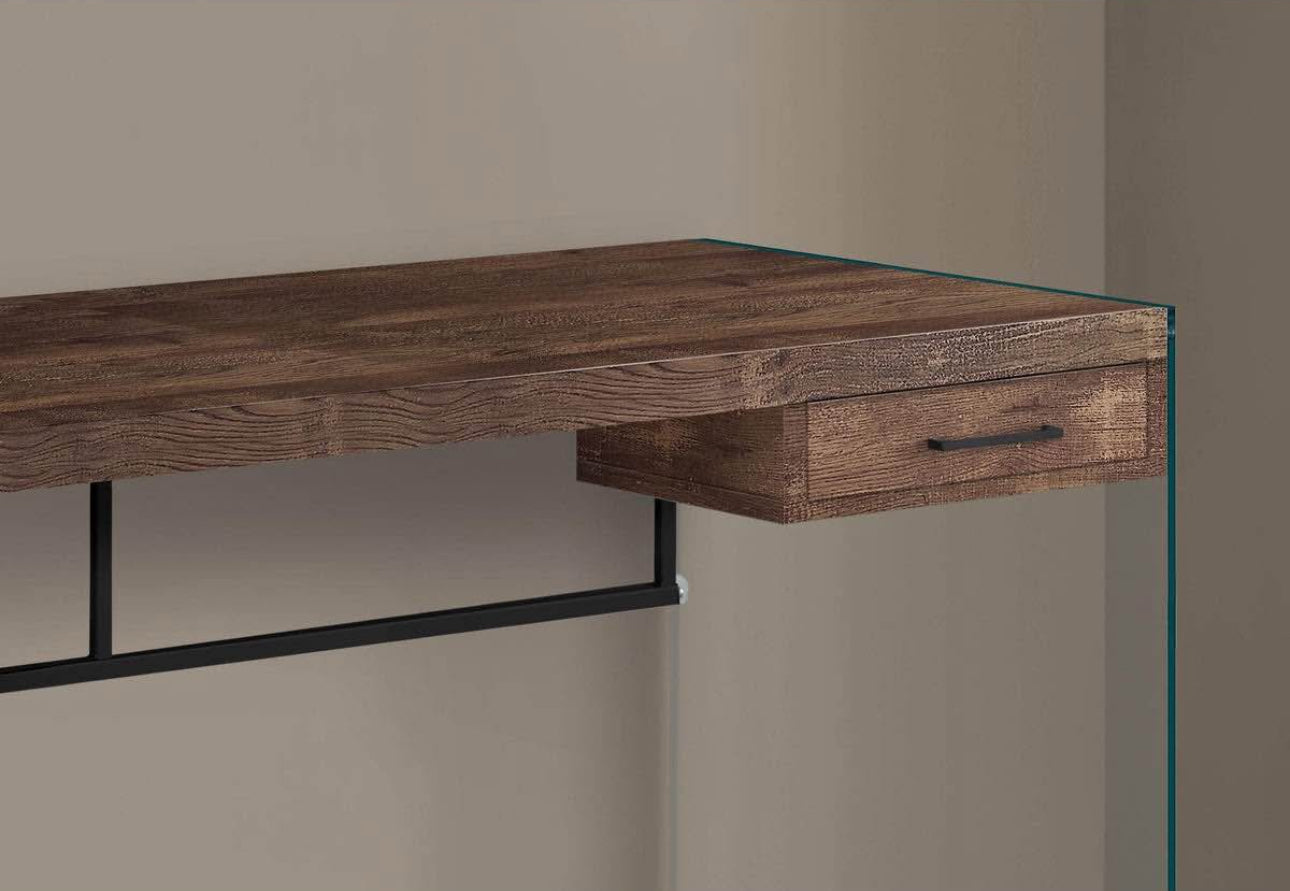 Wooden and Glass Computer Desk with Drawer