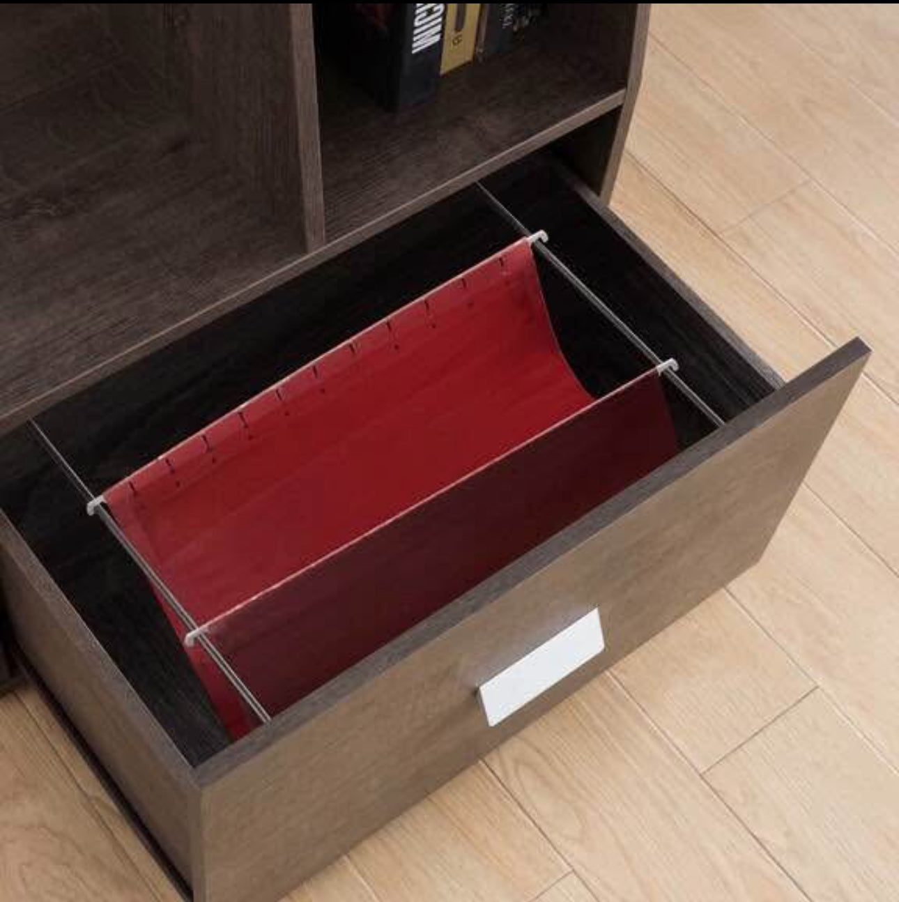 Walnut Oak Desk with Storage and Drawer and Charging Station