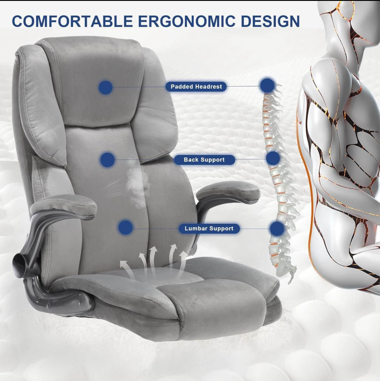 Grey Velvet Executive Office Chair with Armrest