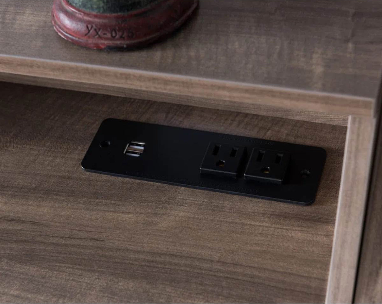 Modern Wooden Desk with Storage and Charging Station