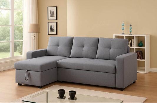 Grey Fabric Sectional Sofa Bed, Reversible Chaise