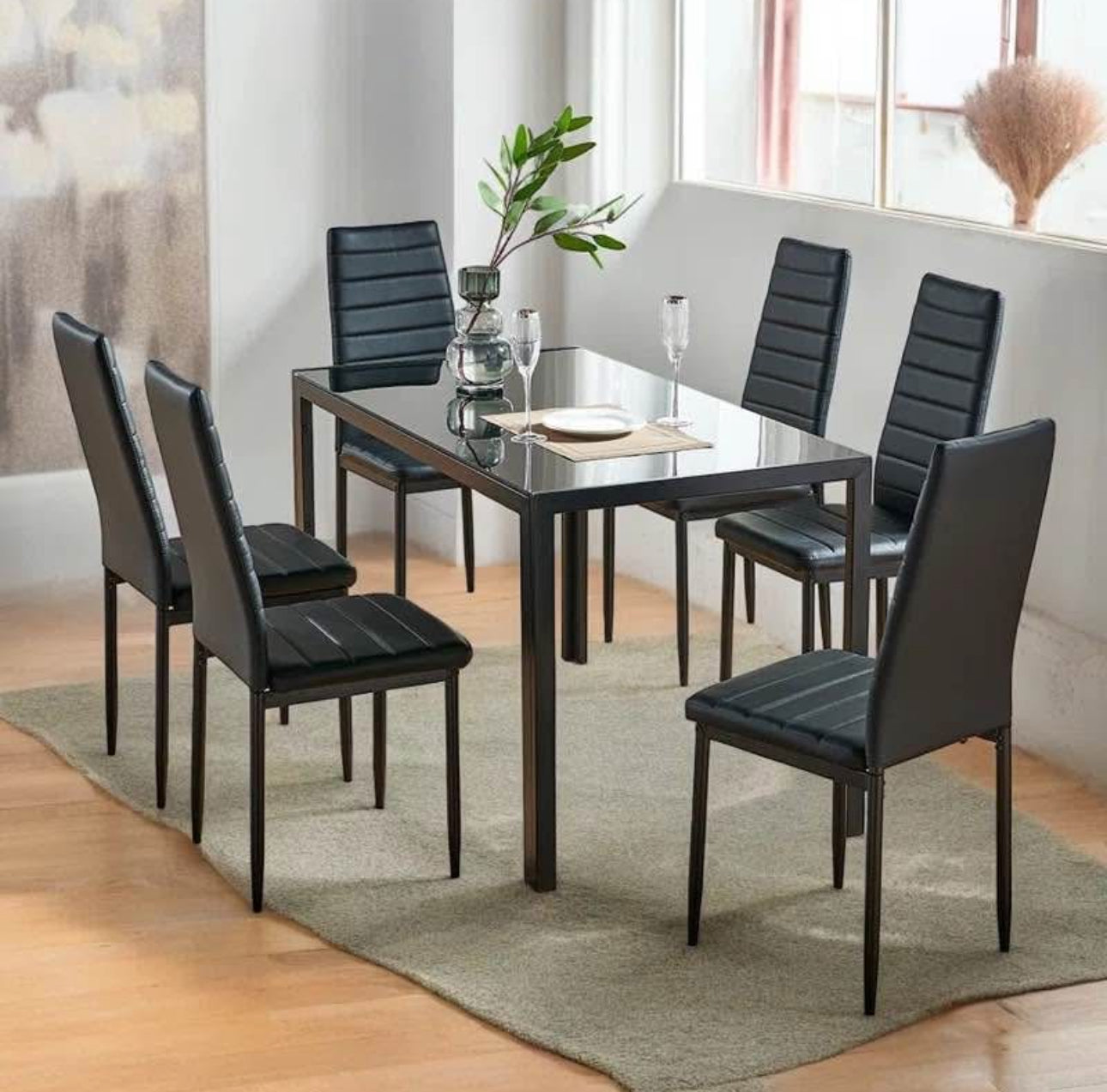 7- Piece Black Dining Table and Chair Set
