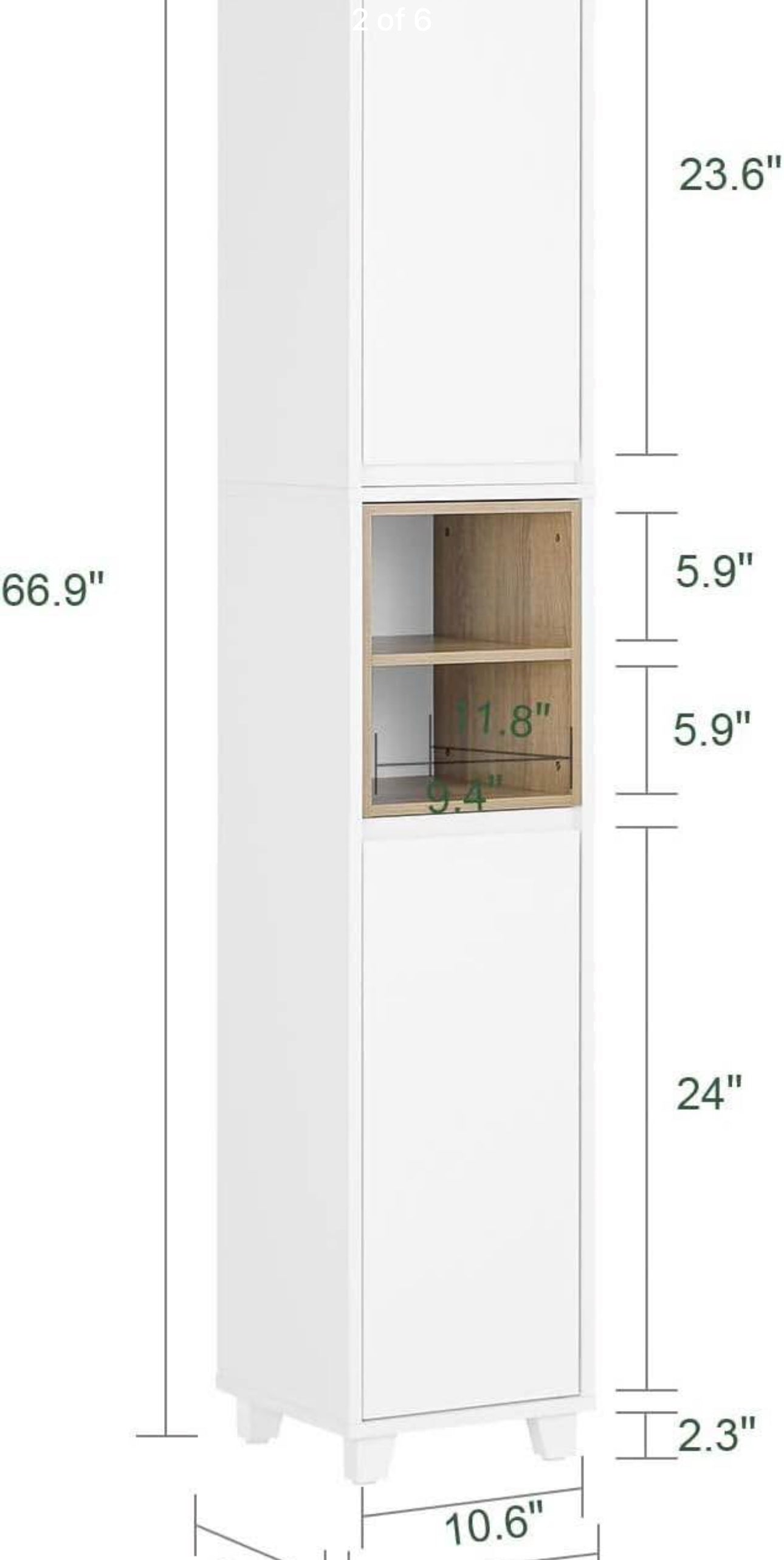 Narrow Bathroom Storage Cabinet with Adjustable Shelves and Open Compartment