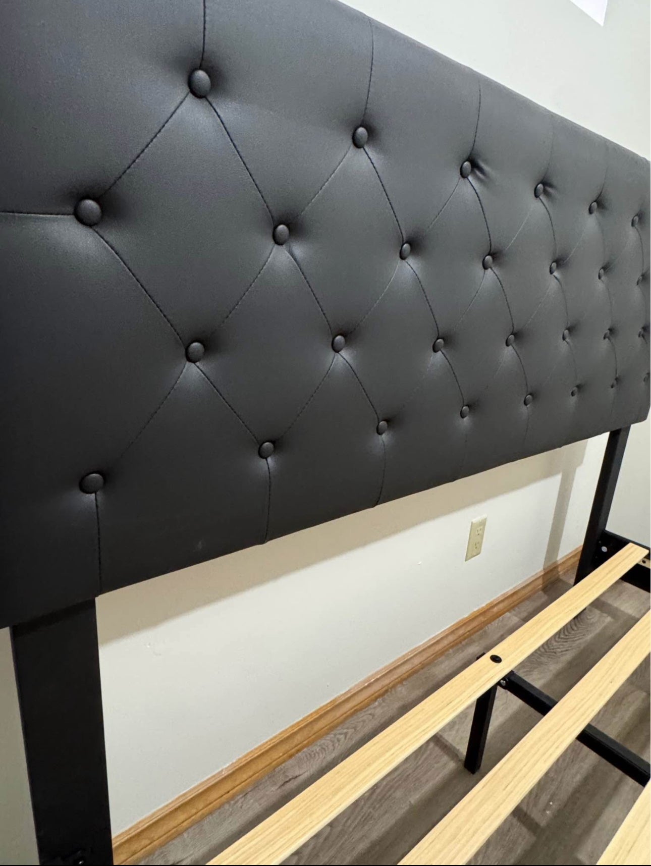 Black PU Diamond Tufted Platform Bed Frame