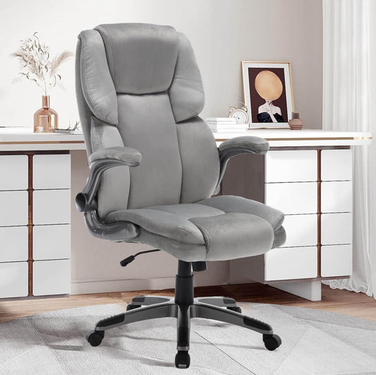 Grey Velvet Executive Office Chair with Armrest