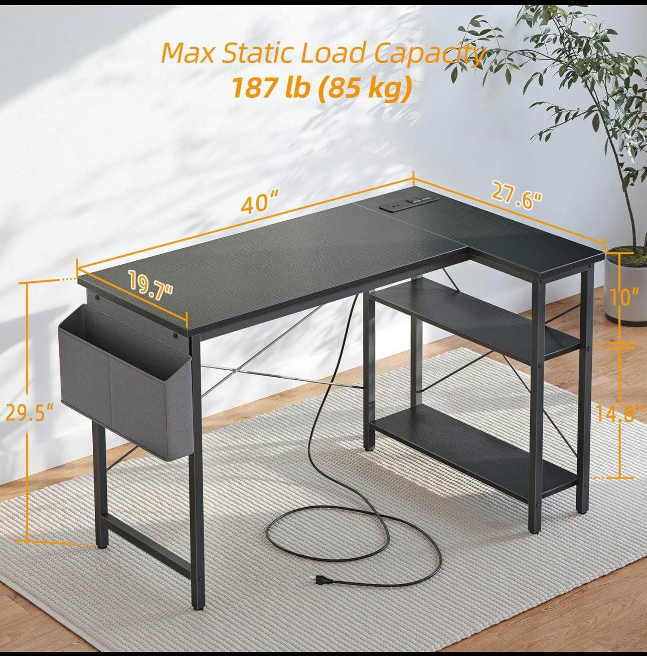 L Shape Gaming Computer Desk with Power Outlet