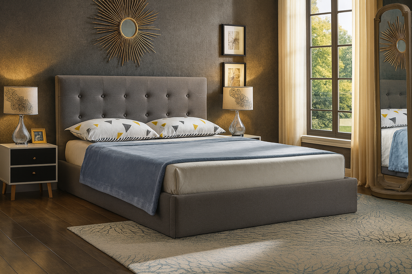 Upholstered Hydraulic Storage Platform Bed
