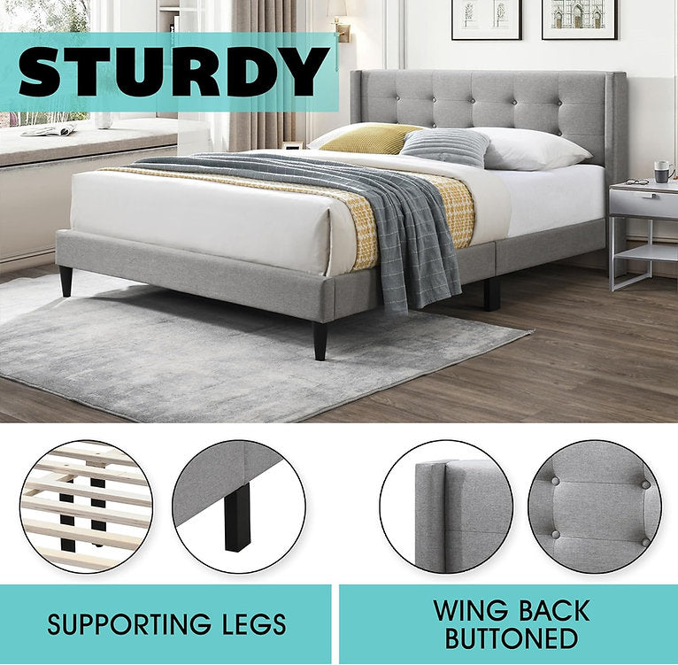 Button Tufted Wingback Upholstered Bed