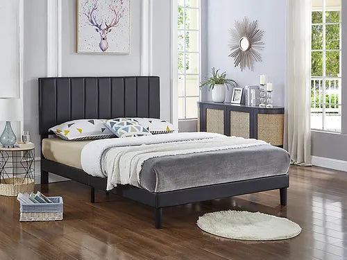 Black Vegan Leather Upholstered Platform Bed