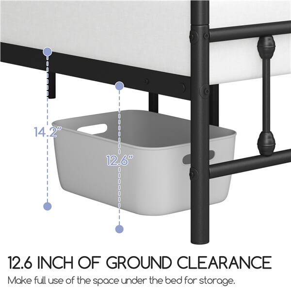 Farmhouse Style Metal Platform Bed Frame, No Box Spring Required