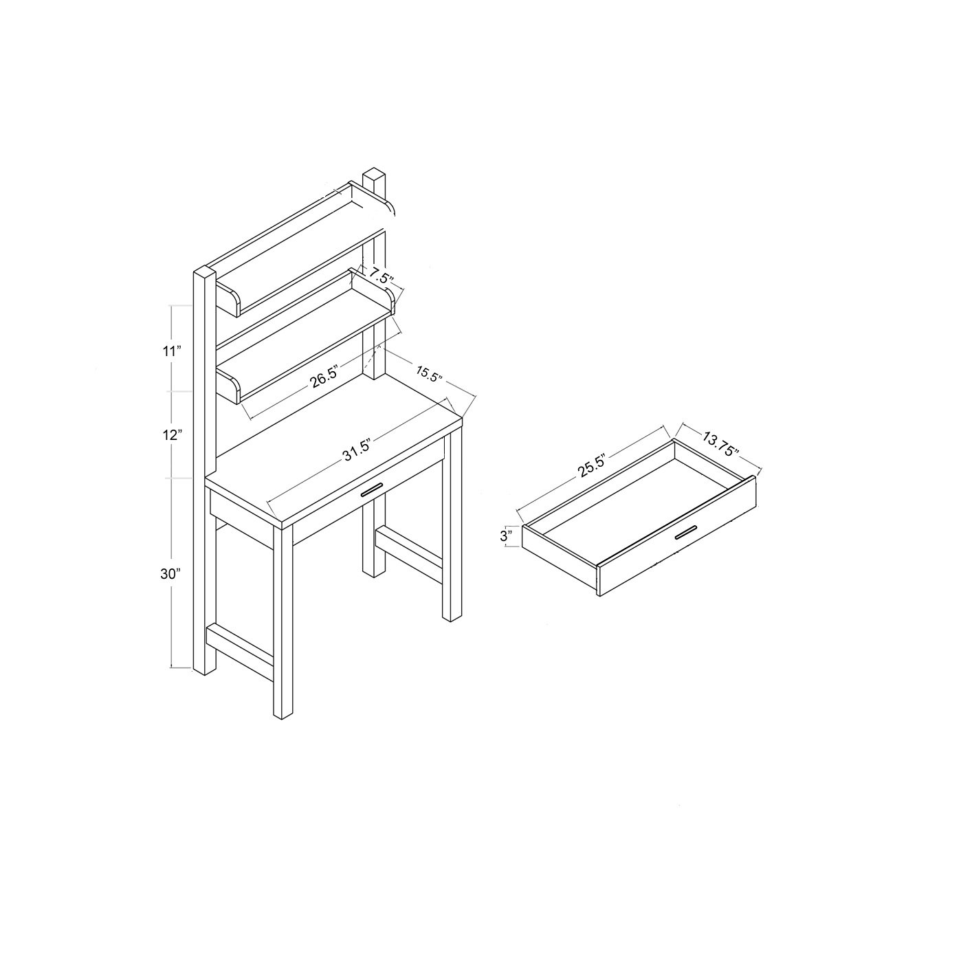 Loft Desk/ Vanity Table/ Bookshelf/ Entryway Organizer