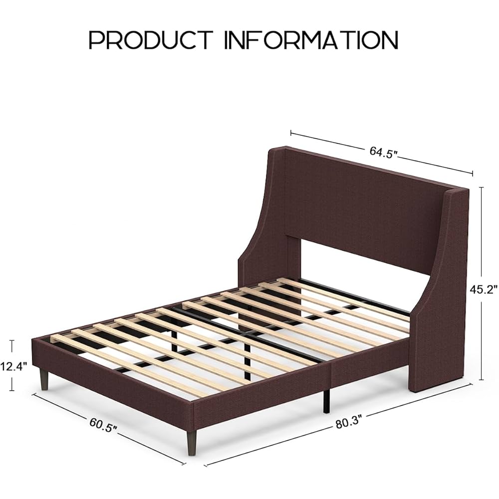 Chestnut Wingback Upholstered Platform Bed