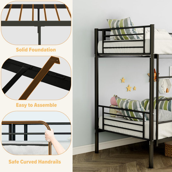 Twin/Twin Metal Platform Bunk Bed with Metal Slats Support