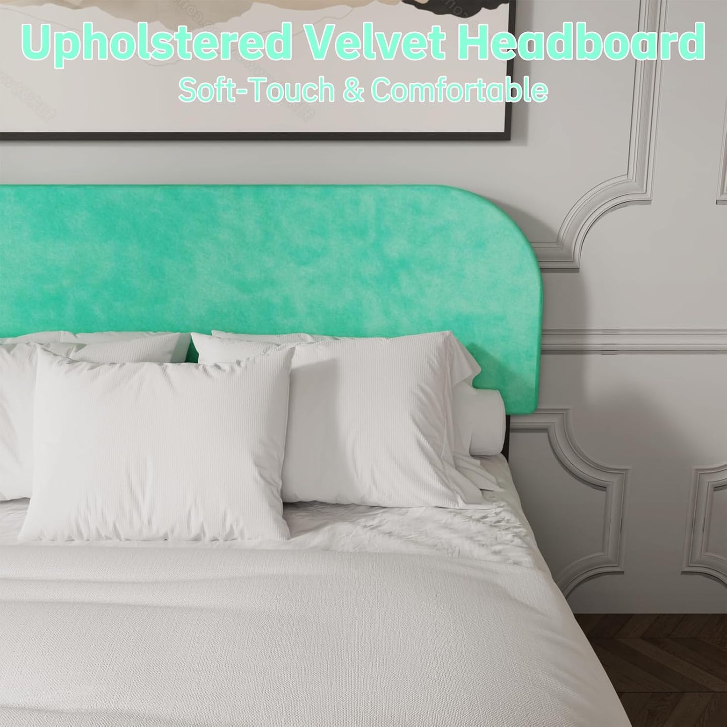 Aqua Velvet Arc Platform Bed with Adjustable Bed
