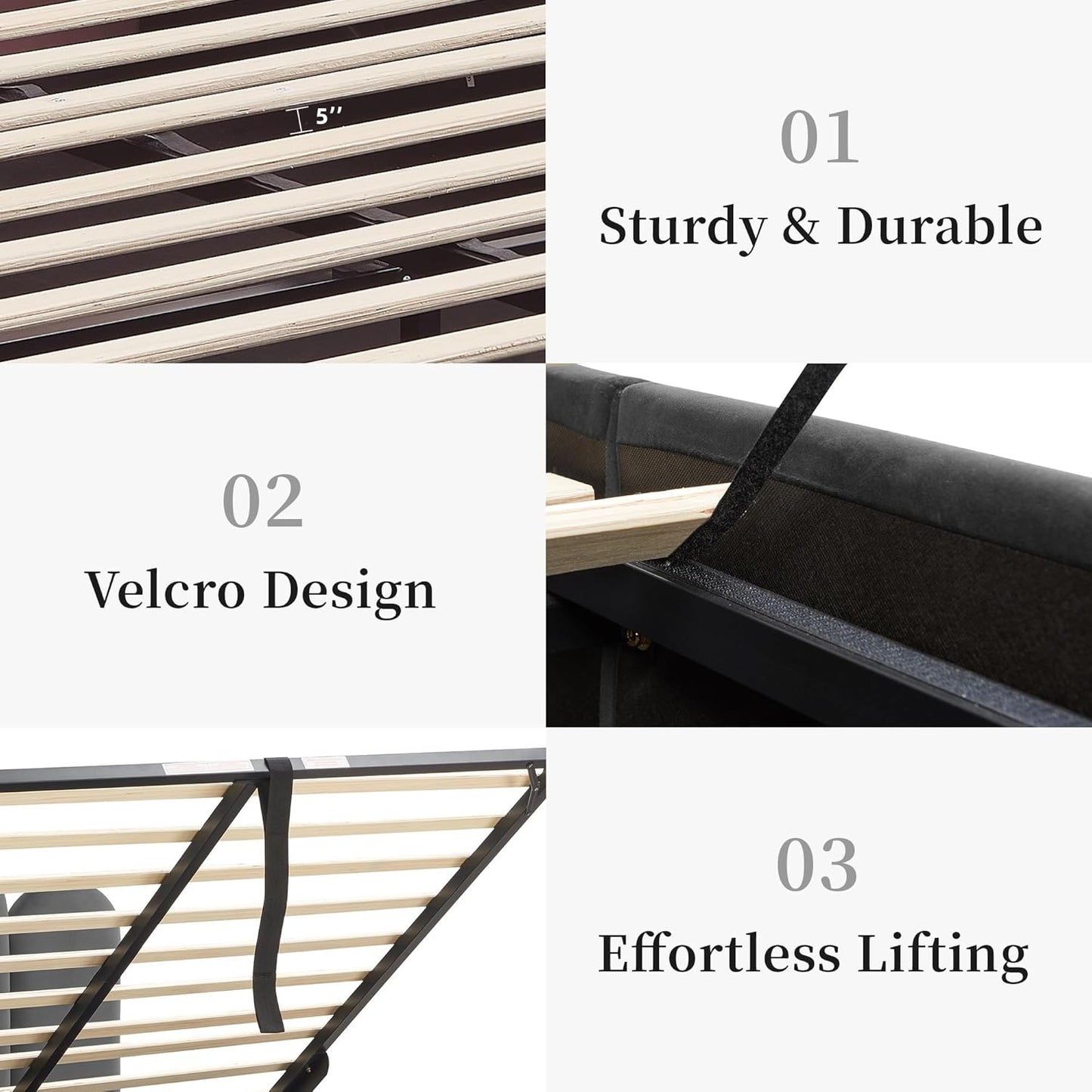 Grey Velvet Hydraulic Storage Platform Bed