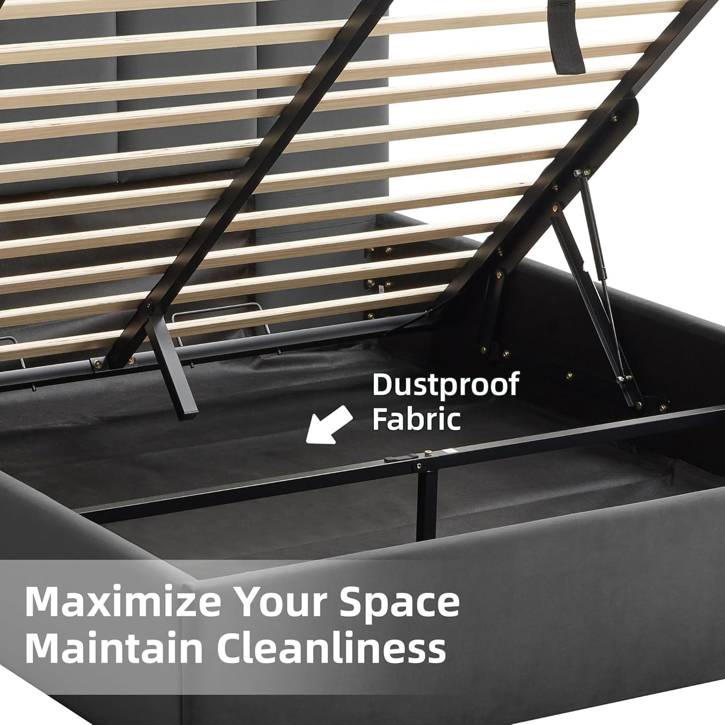 Grey Velvet Hydraulic Storage Platform Bed