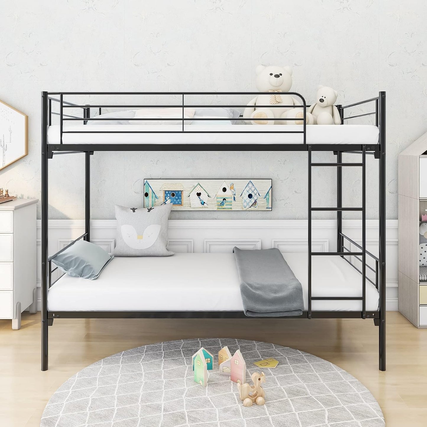 Twin/Twin Metal Platform Bunk Bed with Metal Slats Support