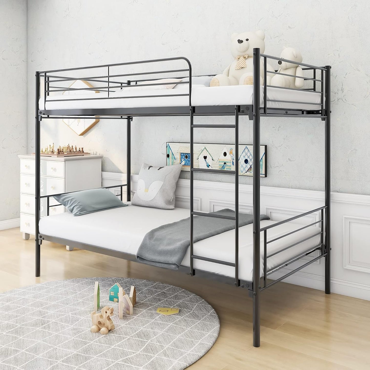 Twin/Twin Metal Platform Bunk Bed with Metal Slats Support