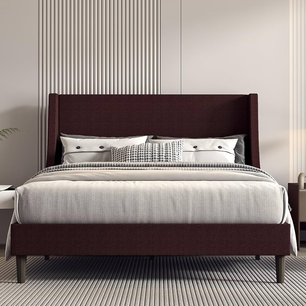 Chestnut Wingback Upholstered Platform Bed