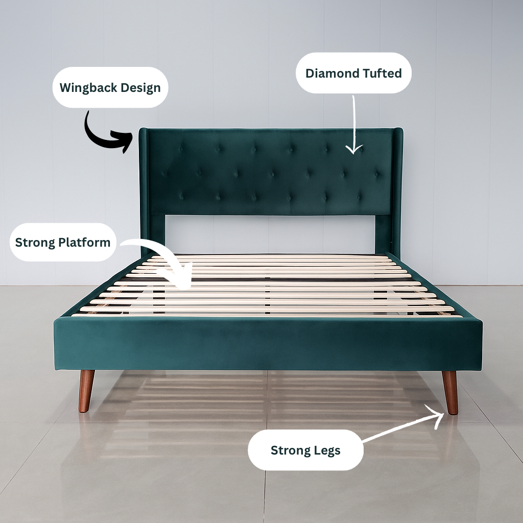 Velvet Wingback Upholstered Platform Bed