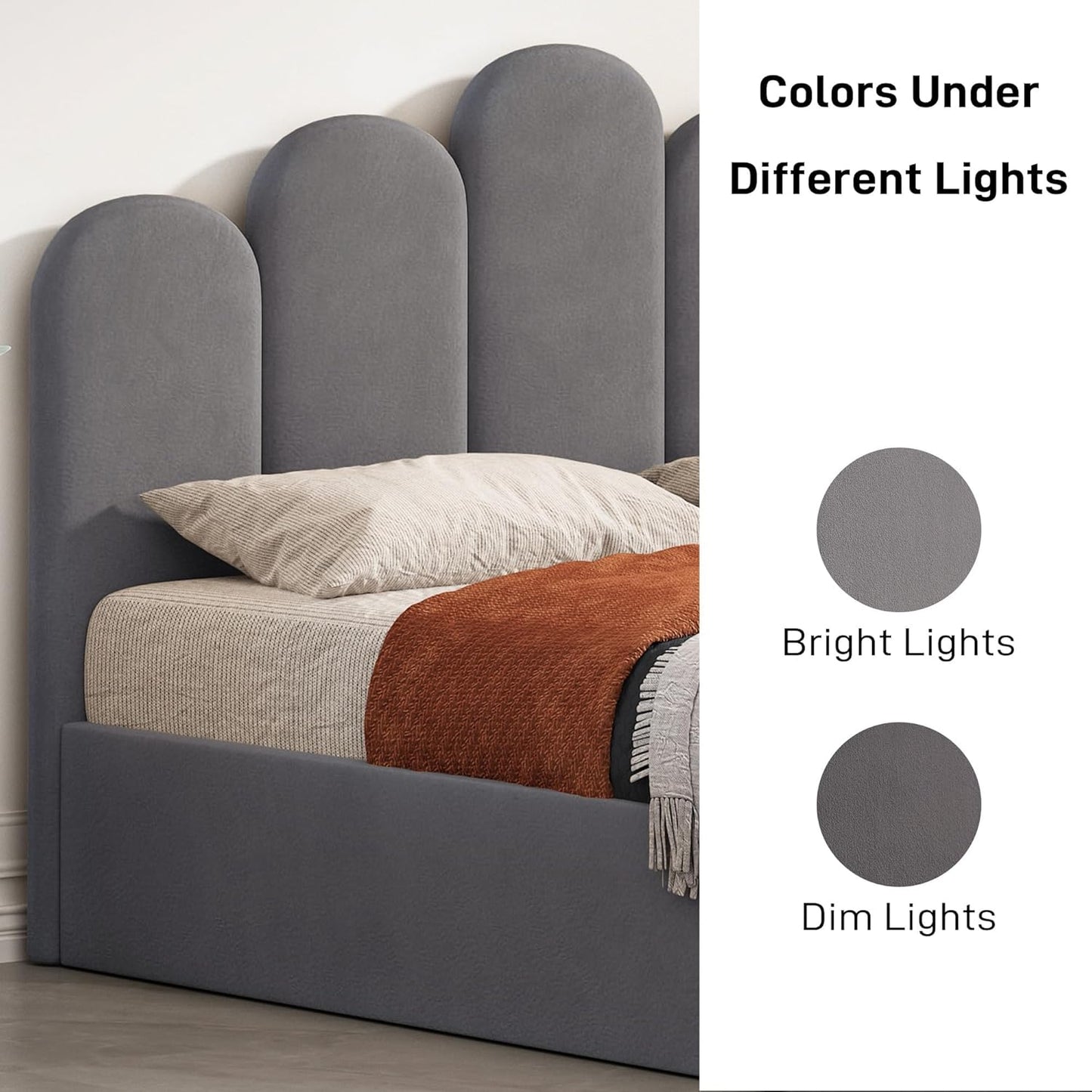 Grey Velvet Hydraulic Storage Platform Bed