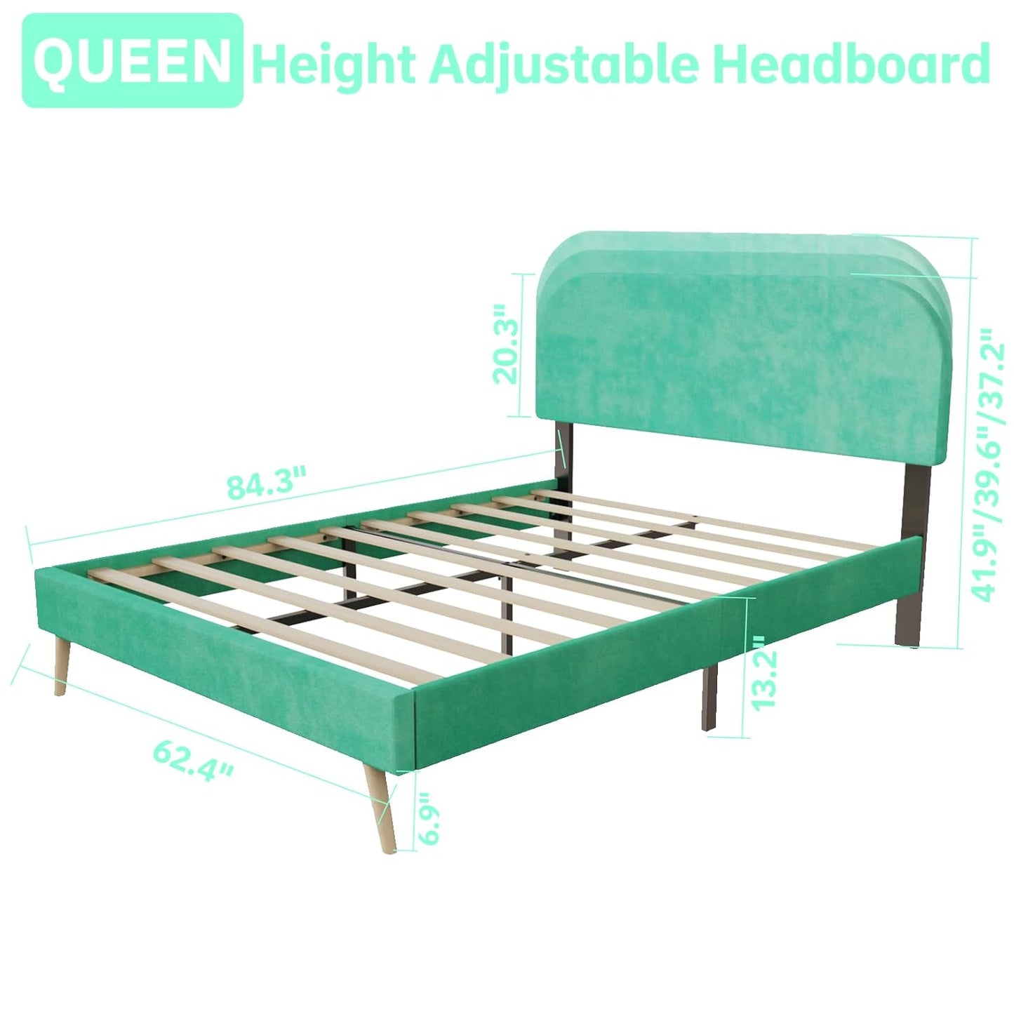 Aqua Velvet Arc Platform Bed with Adjustable Bed