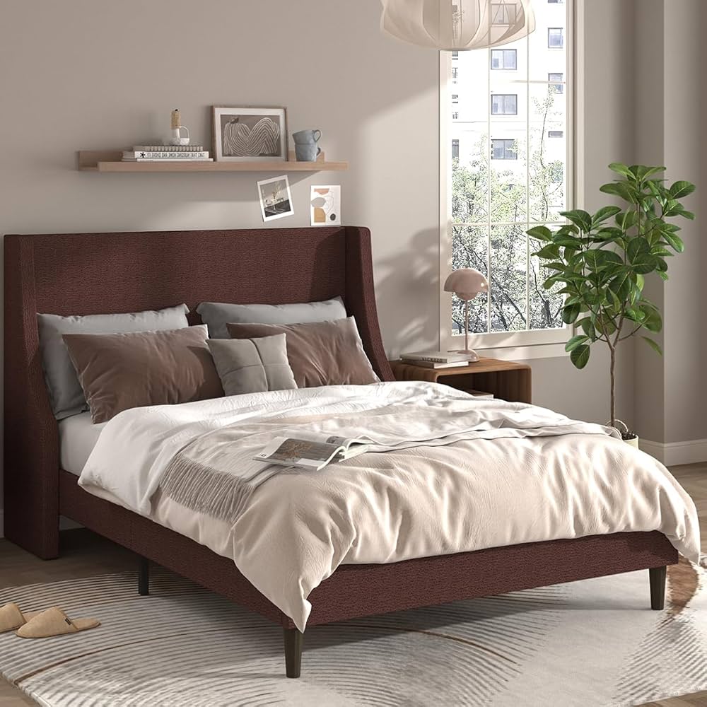 Chestnut Wingback Upholstered Platform Bed