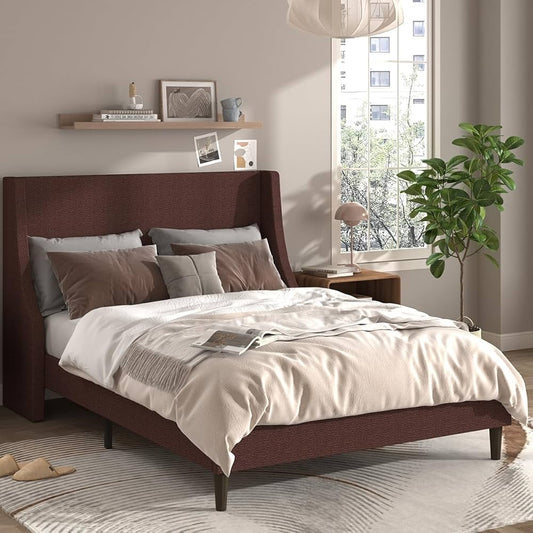 Chestnut Wingback Upholstered Platform Bed