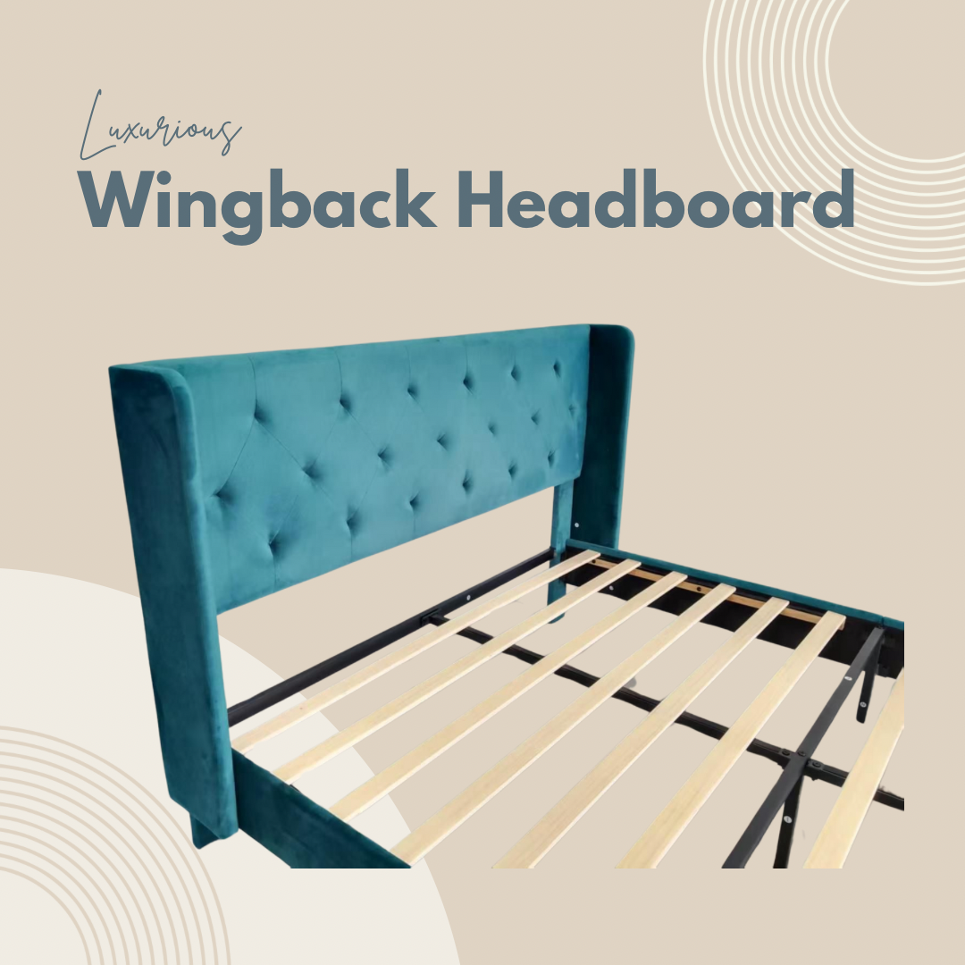 Velvet Wingback Upholstered Platform Bed