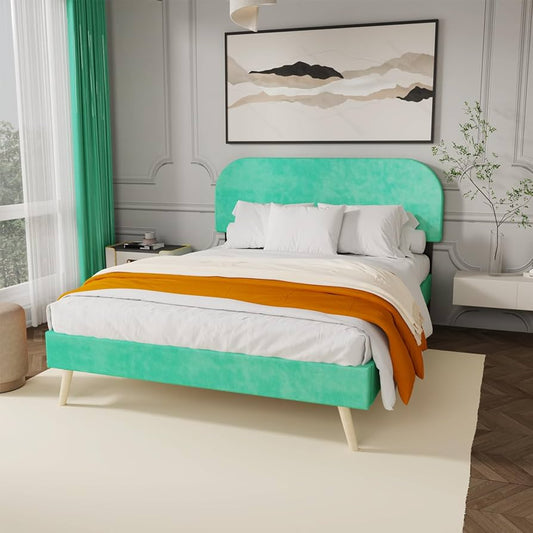 Aqua Velvet Arc Platform Bed with Adjustable Bed