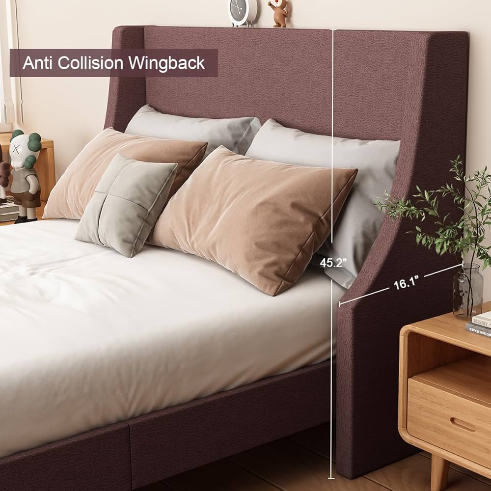 Chestnut Wingback Upholstered Platform Bed
