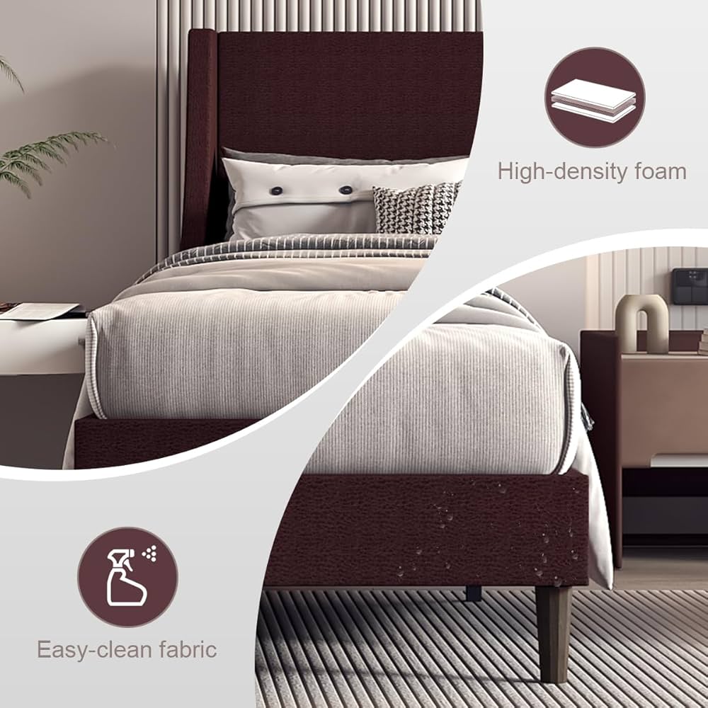 Chestnut Wingback Upholstered Platform Bed